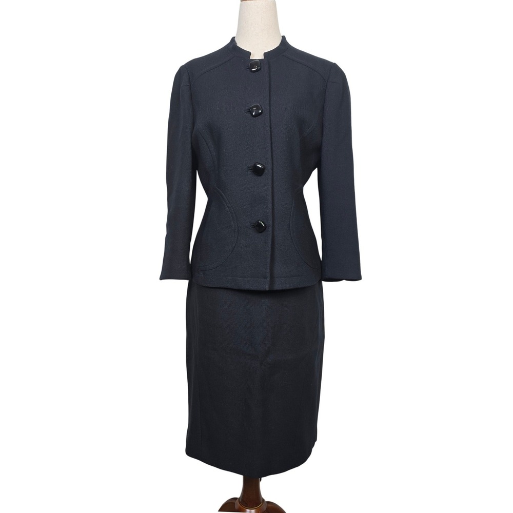 Banana Republic Womens 6 & 10 Black 100% Wool Skirt Suit Set Mock Neck Jacket